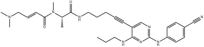 (S,E)-N-(1-((5-(2-((4-cyanophenyl)amino)-4-(propylamino)pyrimidin-5-yl)pent-4-yn-1-yl)amino)-1-oxopropan-2-yl)-4-(dimethylamino)-N-methylbut-2-enamide Struktur