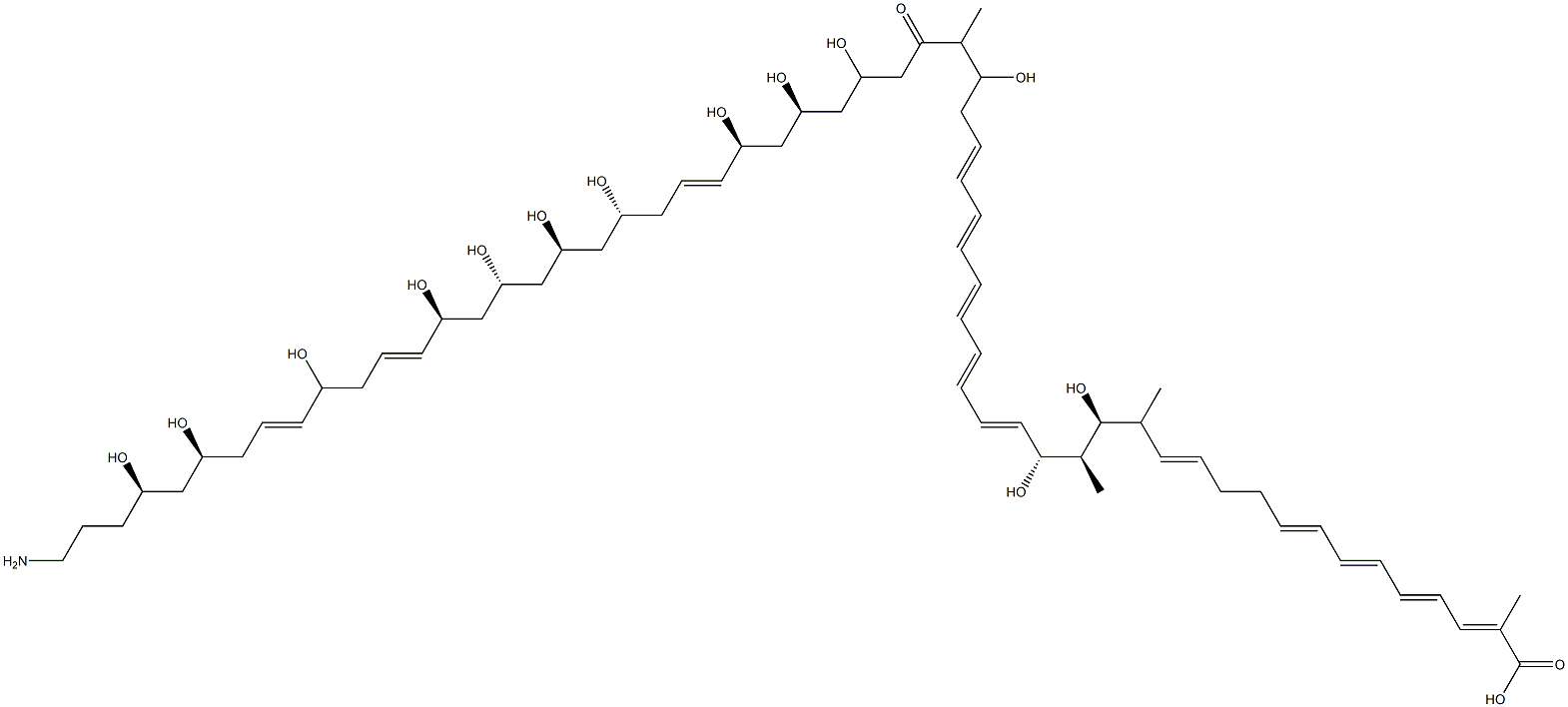 2,4,6,8,12,18,20,22,24,26,38,48,52-Hexacontatridecaenoicacid, 60-amino-15,17,29,33,35,37,41,43,45,47,51,55,57-tridecahydroxy-2,14,16,30-tetramethyl-31-oxo-,(2E,4E,6E,8E,12E,15S,16S,17R,18E,20E,22E,24E,26E,35S,37S,38E,41R,43S,45R,47S,48E,52E,55S,57R)- Struktur