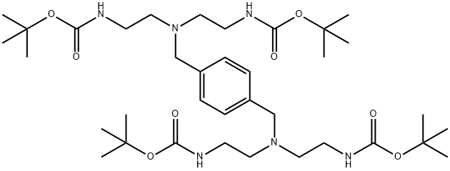 {2-[(4-{[Bis-(2-tert-butoxycarbonylamino-ethyl)-amino]-methyl}-benzyl)-(2-tert-butoxycarbonylamino-ethyl)-amino]-ethyl}-carbamic acid tert-butyl ester Struktur