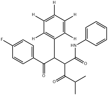 2-[2-(4-fluorophenyl)-2-oxo-1-(2,3,4,5,6-pentadeuteriophenyl)ethyl]-4-methyl-3-oxo-N-phenylpentanamide Struktur