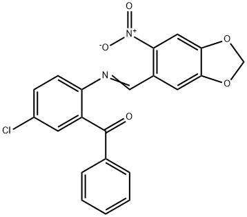 (5-chloro-2-{[(6-nitro-1,3-benzodioxol-5-yl)methylene]amino}phenyl)(phenyl)methanone Struktur