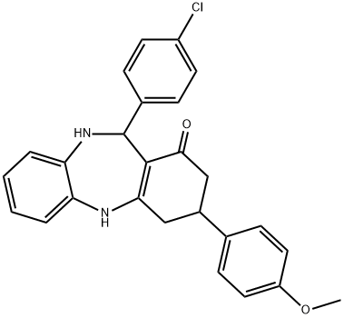 11-(4-chlorophenyl)-3-(4-methoxyphenyl)-2,3,4,5,10,11-hexahydro-1H-dibenzo[b,e][1,4]diazepin-1-one Struktur