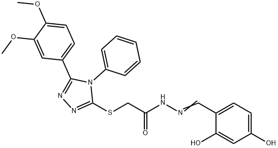 N'-[(E)-(2,4-dihydroxyphenyl)methylidene]-2-{[5-(3,4-dimethoxyphenyl)-4-phenyl-4H-1,2,4-triazol-3-yl]sulfanyl}acetohydrazide Struktur