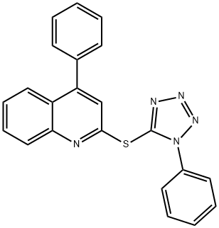 4-phenyl-2-((1-phenyl-1H-tetrazol-5-yl)thio)quinoline Struktur