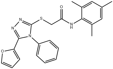 2-{[5-(furan-2-yl)-4-phenyl-4H-1,2,4-triazol-3-yl]sulfanyl}-N-(2,4,6-trimethylphenyl)acetamide Struktur