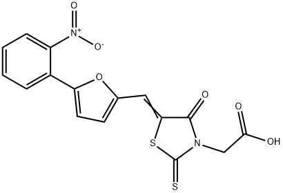 (E)-2-(5-((5-(2-nitrophenyl)furan-2-yl)methylene)-4-oxo-2-thioxothiazolidin-3-yl)acetic acid Struktur