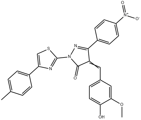 4-(4-hydroxy-3-methoxybenzylidene)-2-[4-(4-methylphenyl)-1,3-thiazol-2-yl]-5-(4-nitrophenyl)-2,4-dihydro-3H-pyrazol-3-one Struktur