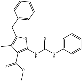 methyl 2-[(anilinocarbonothioyl)amino]-5-benzyl-4-methyl-3-thiophenecarboxylate Struktur