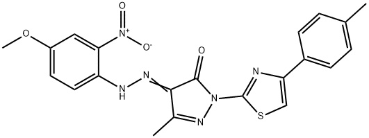 4-[(4-methoxy-2-nitrophenyl)hydrazono]-5-methyl-2-[4-(4-methylphenyl)-1,3-thiazol-2-yl]-2,4-dihydro-3H-pyrazol-3-one Struktur