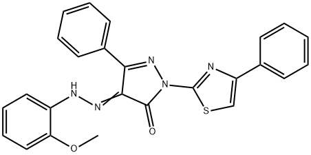 4-[(2-methoxyphenyl)hydrazono]-5-phenyl-2-(4-phenyl-1,3-thiazol-2-yl)-2,4-dihydro-3H-pyrazol-3-one Struktur