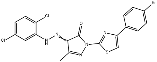 2-[4-(4-bromophenyl)-1,3-thiazol-2-yl]-4-[(2,5-dichlorophenyl)hydrazono]-5-methyl-2,4-dihydro-3H-pyrazol-3-one Struktur