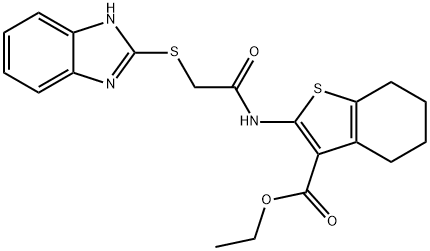 ethyl 2-[[2-(1H-benzimidazol-2-ylsulfanyl)acetyl]amino]-4,5,6,7-tetrahydro-1-benzothiophene-3-carboxylate Struktur