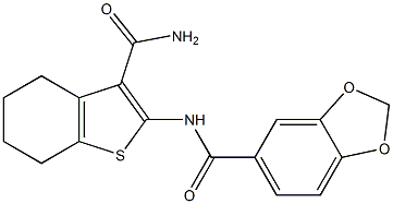 N-[3-(aminocarbonyl)-4,5,6,7-tetrahydro-1-benzothien-2-yl]-1,3-benzodioxole-5-carboxamide Struktur