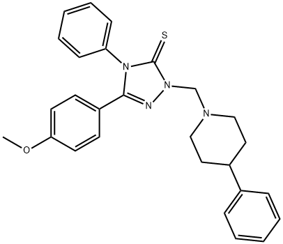 5-(4-methoxyphenyl)-4-phenyl-2-[(4-phenylpiperidin-1-yl)methyl]-2,4-dihydro-3H-1,2,4-triazole-3-thione Struktur