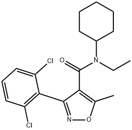 N-cyclohexyl-3-(2,6-dichlorophenyl)-N-ethyl-5-methyl-1,2-oxazole-4-carboxamide Struktur