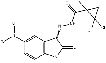 2,2-dichloro-1-methyl-N'-(5-nitro-2-oxoindol-3-yl)cyclopropane-1-carbohydrazide Struktur