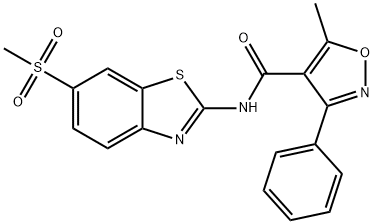 5-methyl-N-(6-methylsulfonyl-1,3-benzothiazol-2-yl)-3-phenyl-1,2-oxazole-4-carboxamide Struktur