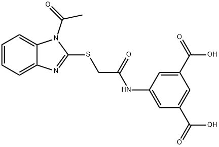 5-[[2-(1-acetylbenzimidazol-2-yl)sulfanylacetyl]amino]benzene-1,3-dicarboxylic acid Struktur