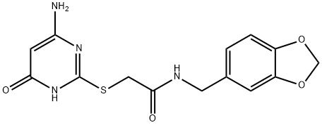 2-[(4-amino-6-oxo-1,6-dihydropyrimidin-2-yl)sulfanyl]-N-(1,3-benzodioxol-5-ylmethyl)acetamide Struktur