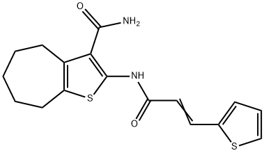 (E)-2-(3-(thiophen-2-yl)acrylamido)-5,6,7,8-tetrahydro-4H-cyclohepta[b]thiophene-3-carboxamide Struktur