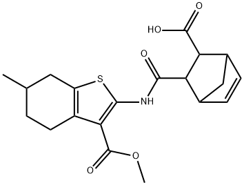 3-({[3-(methoxycarbonyl)-6-methyl-4,5,6,7-tetrahydro-1-benzothien-2-yl]amino}carbonyl)bicyclo[2.2.1]hept-5-ene-2-carboxylic acid Struktur