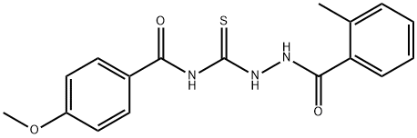 4-methoxy-N-{[2-(2-methylbenzoyl)hydrazino]carbonothioyl}benzamide Struktur