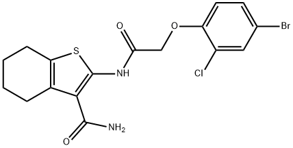 2-{[(4-bromo-2-chlorophenoxy)acetyl]amino}-4,5,6,7-tetrahydro-1-benzothiophene-3-carboxamide Struktur