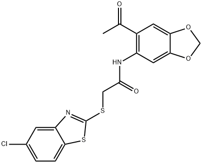 N-(6-acetyl-1,3-benzodioxol-5-yl)-2-[(5-chloro-1,3-benzothiazol-2-yl)sulfanyl]acetamide Struktur