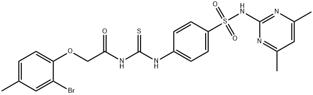 2-(2-bromo-4-methylphenoxy)-N-{[(4-{[(4,6-dimethyl-2-pyrimidinyl)amino]sulfonyl}phenyl)amino]carbonothioyl}acetamide Struktur