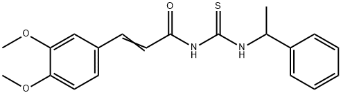 3-(3,4-dimethoxyphenyl)-N-{[(1-phenylethyl)amino]carbonothioyl}acrylamide Struktur