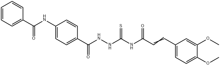 N-(4-{[2-({[3-(3,4-dimethoxyphenyl)acryloyl]amino}carbonothioyl)hydrazino]carbonyl}phenyl)benzamide Struktur