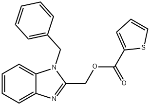 Thiophene-2-carboxylic acid 1-benzyl-1H-benzoimidazol-2-ylmethyl ester Struktur