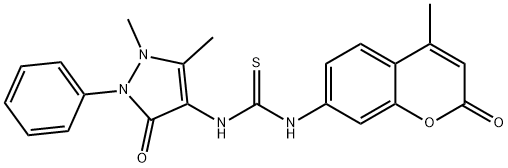 1-(1,5-dimethyl-3-oxo-2-phenylpyrazol-4-yl)-3-(4-methyl-2-oxochromen-7-yl)thiourea Struktur