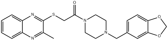 1-(4-(benzo[d][1,3]dioxol-5-ylmethyl)piperazin-1-yl)-2-((3-methylquinoxalin-2-yl)thio)ethan-1-one Struktur