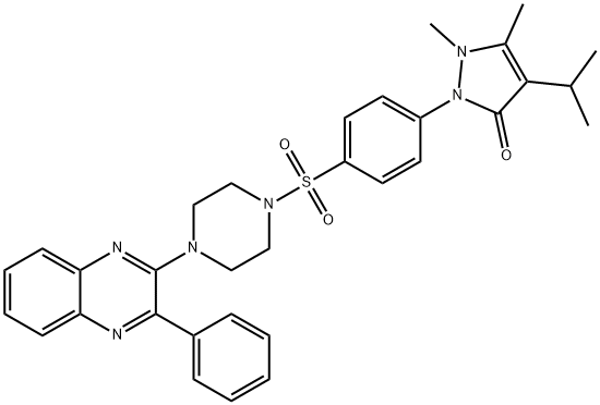 1,5-dimethyl-2-(4-{[4-(3-phenylquinoxalin-2-yl)piperazin-1-yl]sulfonyl}phenyl)-4-(propan-2-yl)-1,2-dihydro-3H-pyrazol-3-one Struktur