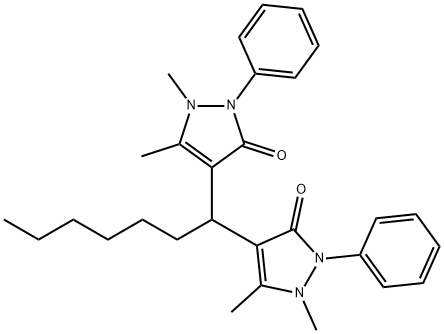 4,4'-(1,1-heptanediyl)bis(1,5-dimethyl-2-phenyl-1,2-dihydro-3H-pyrazol-3-one) Struktur