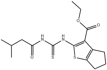 ethyl 2-({[(3-methylbutanoyl)amino]carbonothioyl}amino)-5,6-dihydro-4H-cyclopenta[b]thiophene-3-carboxylate Struktur