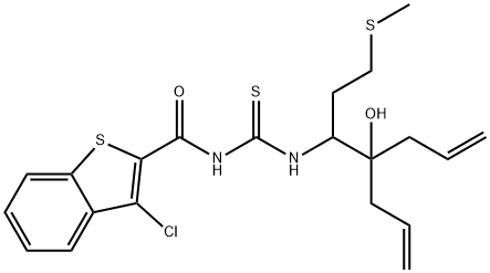 N-[({2-allyl-2-hydroxy-1-[2-(methylsulfanyl)ethyl]-4-penten-1-yl}amino)carbonothioyl]-3-chloro-1-benzothiophene-2-carboxamide Struktur