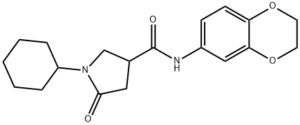 1-cyclohexyl-N-(2,3-dihydro-1,4-benzodioxin-6-yl)-5-oxopyrrolidine-3-carboxamide Struktur