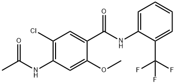 4-acetamido-5-chloro-2-methoxy-N-[2-(trifluoromethyl)phenyl]benzamide Struktur