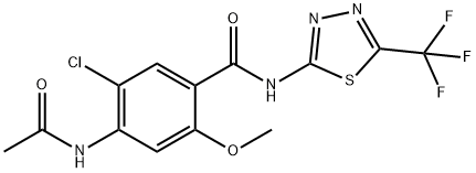 4-(acetylamino)-5-chloro-2-methoxy-N-[5-(trifluoromethyl)-1,3,4-thiadiazol-2-yl]benzamide Struktur