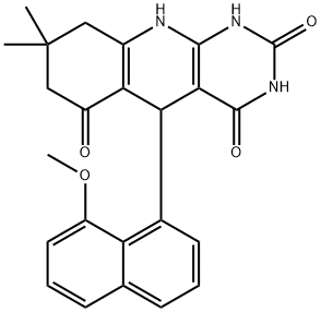 5-(8-methoxynaphthalen-1-yl)-8,8-dimethyl-5,8,9,10-tetrahydropyrimido[4,5-b]quinoline-2,4,6(1H,3H,7H)-trione Struktur