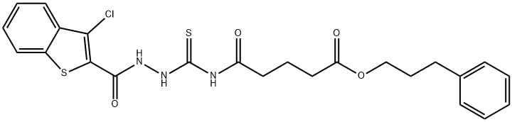 3-phenylpropyl 5-[({2-[(3-chloro-1-benzothien-2-yl)carbonyl]hydrazino}carbonothioyl)amino]-5-oxopentanoate Struktur