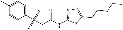 N-[5-(2-ethoxyethyl)-1,3,4-thiadiazol-2-yl]-2-(4-methylphenyl)sulfonylacetamide Struktur