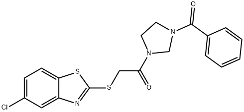 2-[(5-chloro-1,3-benzothiazol-2-yl)sulfanyl]-1-[3-(phenylcarbonyl)imidazolidin-1-yl]ethanone Struktur