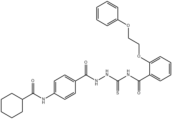 N-[[[4-(cyclohexanecarbonylamino)benzoyl]amino]carbamothioyl]-2-(2-phenoxyethoxy)benzamide Struktur