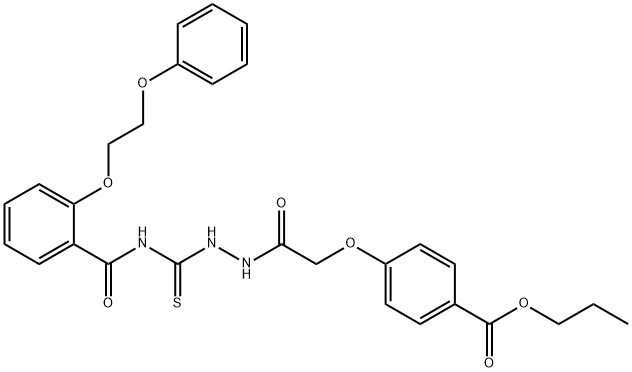 propyl 4-{2-oxo-2-[2-({[2-(2-phenoxyethoxy)benzoyl]amino}carbonothioyl)hydrazino]ethoxy}benzoate Struktur