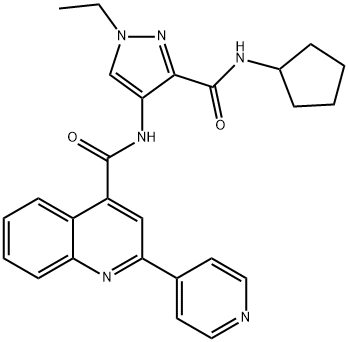 N-[3-(cyclopentylcarbamoyl)-1-ethylpyrazol-4-yl]-2-pyridin-4-ylquinoline-4-carboxamide Struktur