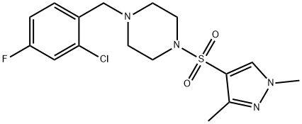 1-[(2-chloro-4-fluorophenyl)methyl]-4-(1,3-dimethylpyrazol-4-yl)sulfonylpiperazine Struktur