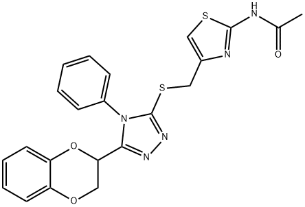 N-[4-({[5-(2,3-dihydro-1,4-benzodioxin-2-yl)-4-phenyl-4H-1,2,4-triazol-3-yl]sulfanyl}methyl)-1,3-thiazol-2-yl]acetamide Struktur